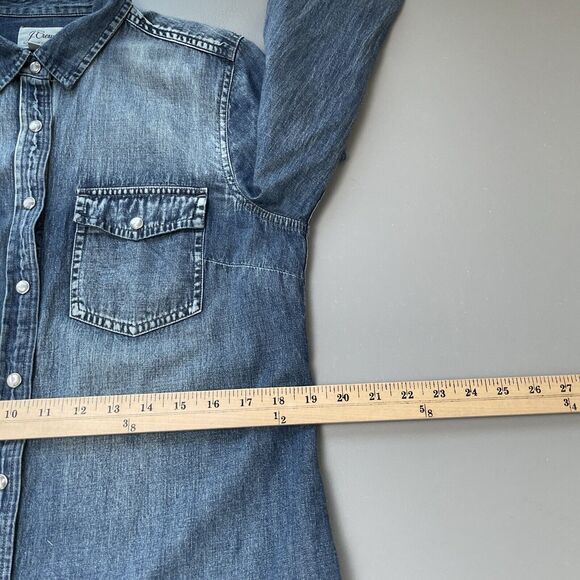 J Crew Top Womens 10 Blue Chambray Long Sleeve Pearl Snap Western Shirt Denim - Picture 10 of 16